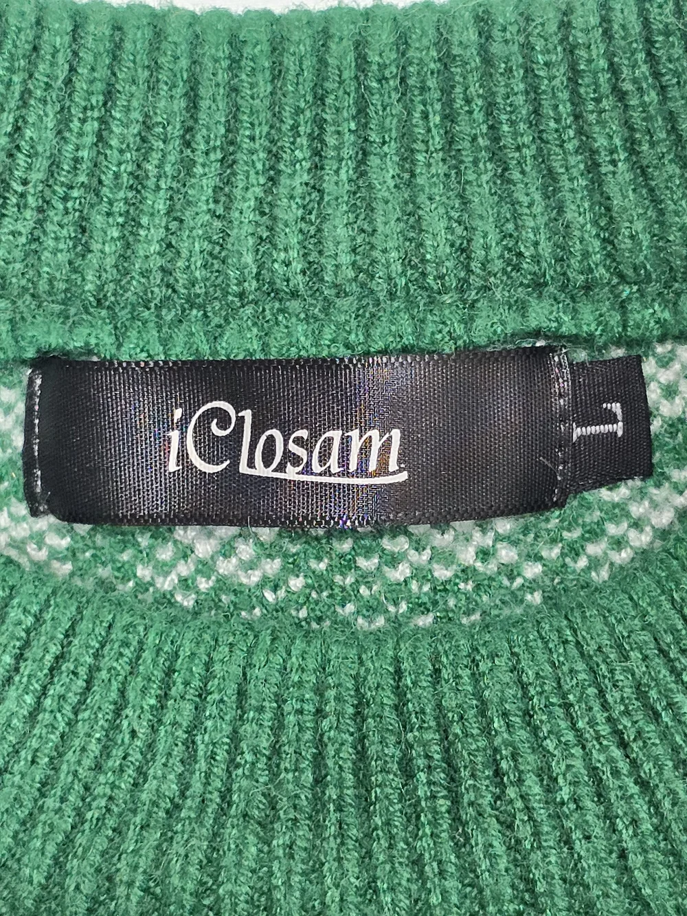 iClosam Green Reindeer Fair Isle Christmas Sweater Size L